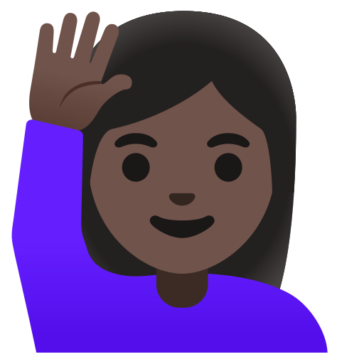 woman raising hand: dark skin tone — Google