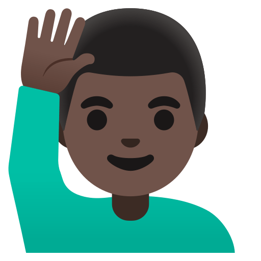 man raising hand: dark skin tone — Google