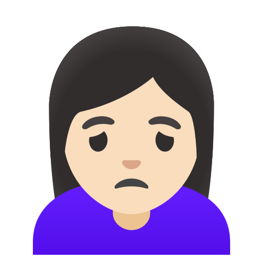 woman frowning: light skin tone — Google