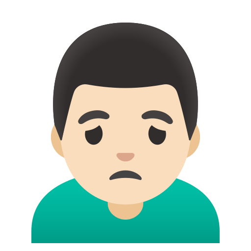 man frowning: light skin tone — Google