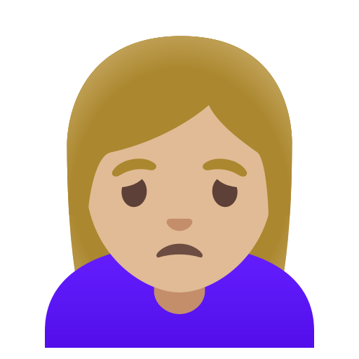 woman frowning: medium-light skin tone — Google