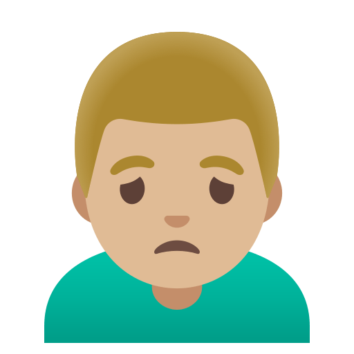 man frowning: medium-light skin tone — Google