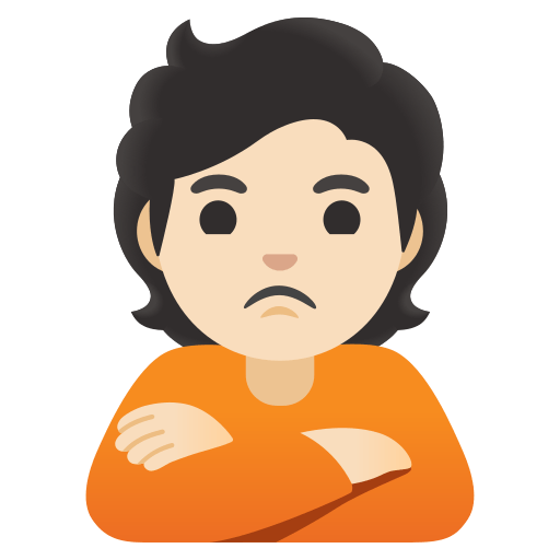 person pouting: light skin tone — Google