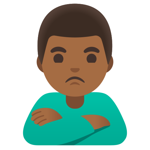 man pouting: medium-dark skin tone — Google