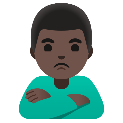 man pouting: dark skin tone — Google