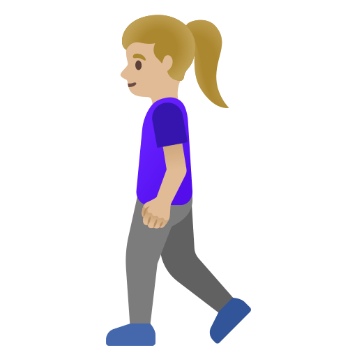 woman walking: medium-light skin tone — Google