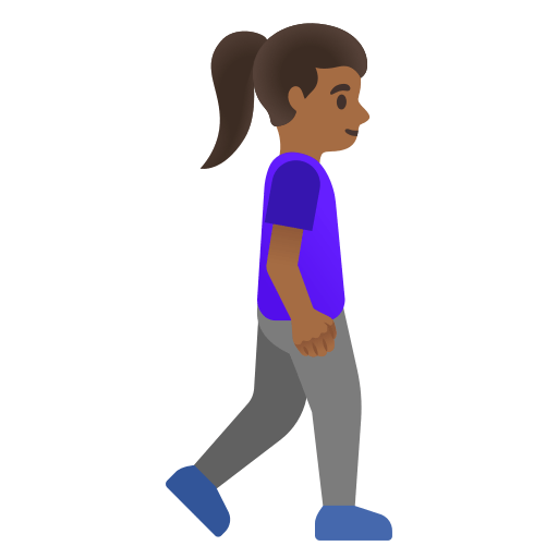 woman walking: medium-dark skin tone, facing right — Google