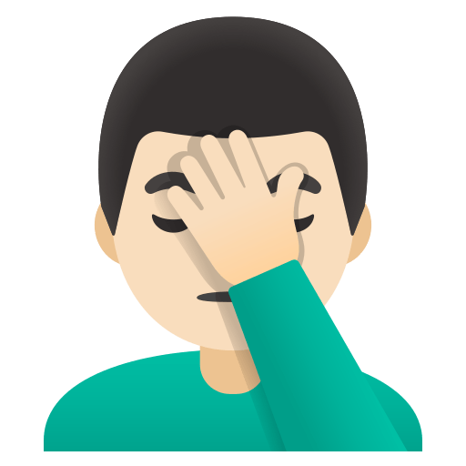 man facepalming: light skin tone — Google