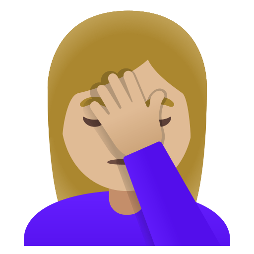 woman facepalming: medium-light skin tone — Google