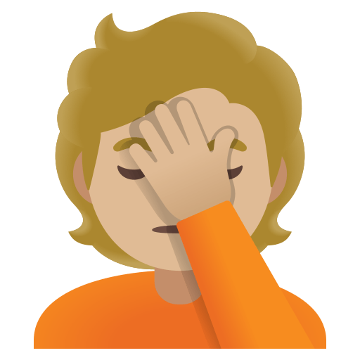 person facepalming: medium-light skin tone — Google