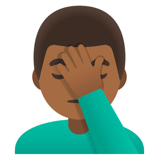 man facepalming: medium-dark skin tone — Google