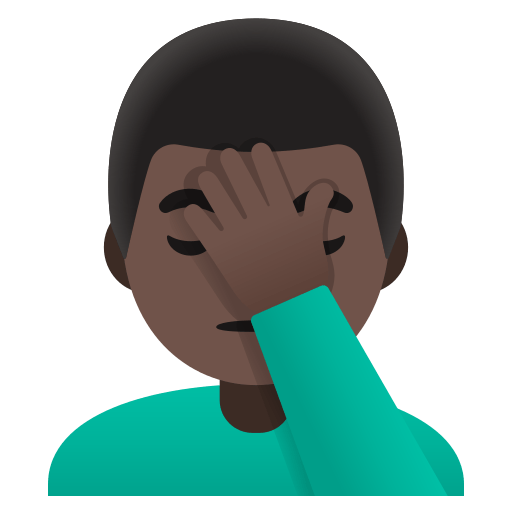 man facepalming: dark skin tone — Google