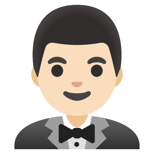 man in tuxedo: light skin tone — Google