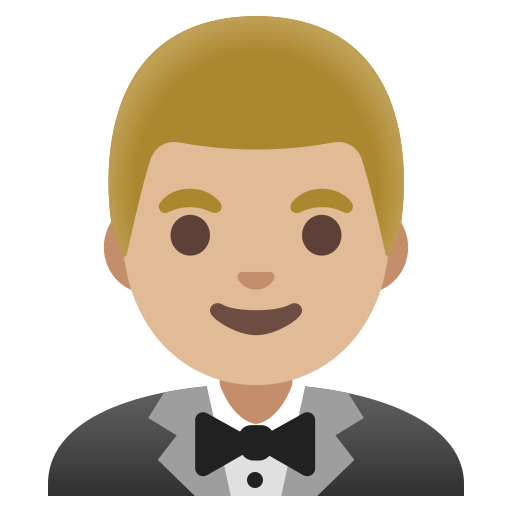man in tuxedo: medium-light skin tone — Google
