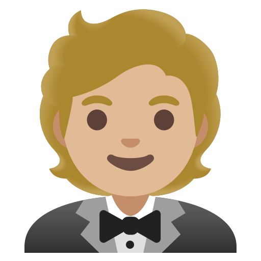 person in tuxedo: medium-light skin tone — Google