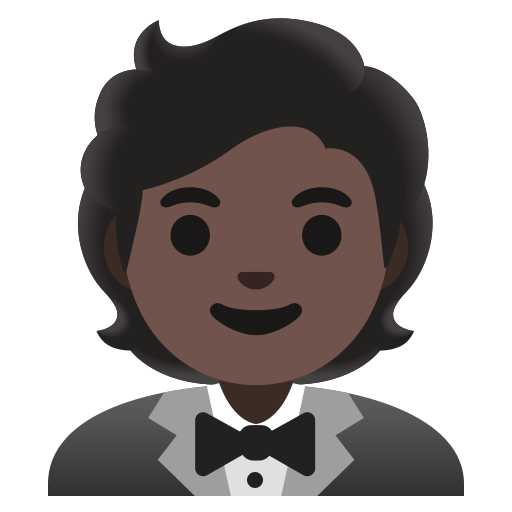 person in tuxedo: dark skin tone — Google