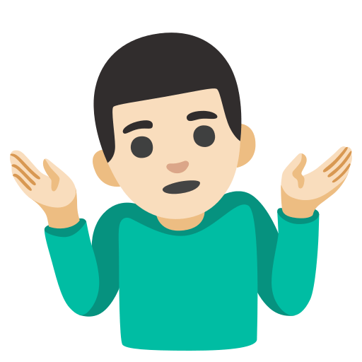 man shrugging: light skin tone — Google