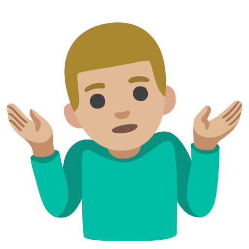 man shrugging: medium-light skin tone — Google