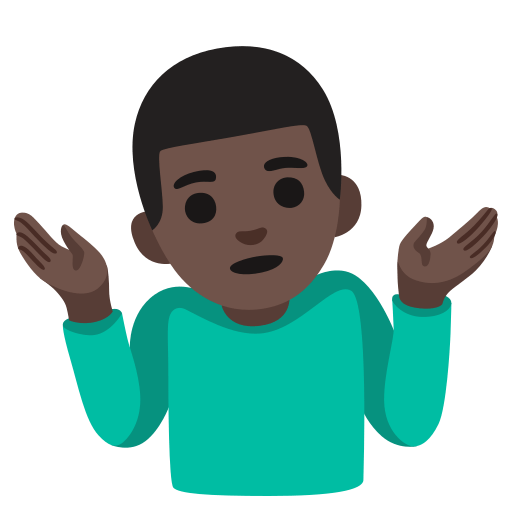 man shrugging: dark skin tone — Google