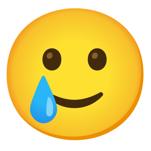 smiling face with tear — Google