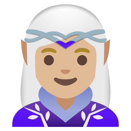 woman elf: medium-light skin tone — Google