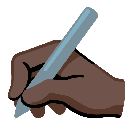 writing hand: dark skin tone — Google