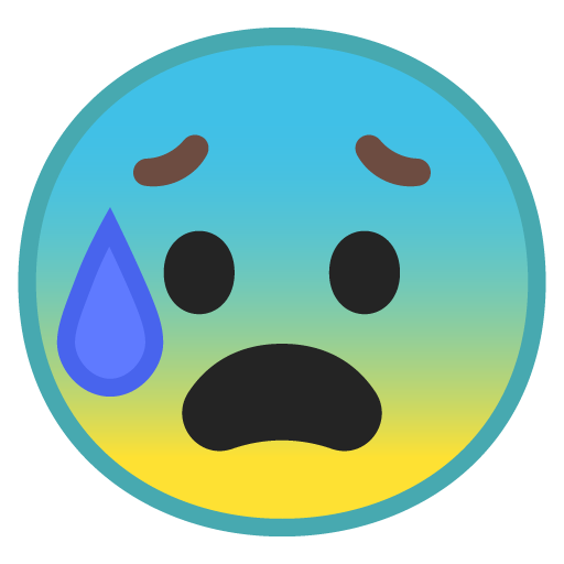 Anxious Face with Sweat as drawn by Google in Android 8.0