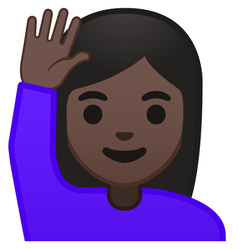 Person Raising Hand: Dark Skin Tone, the design in this release