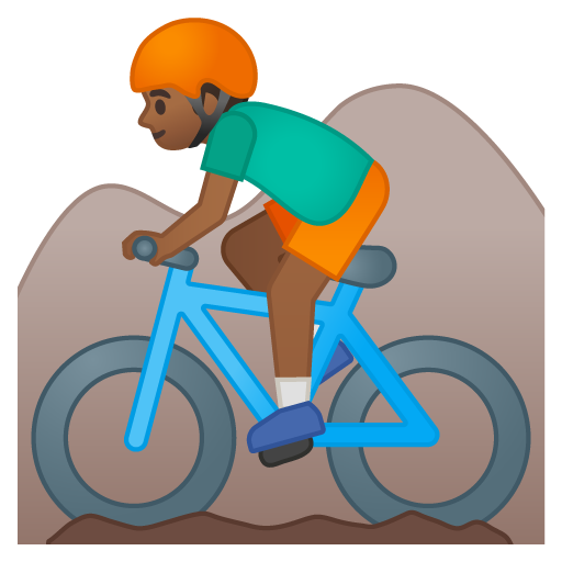 Person Mountain Biking: Medium-Dark Skin Tone, the design in this release