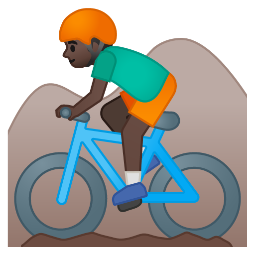 Person Mountain Biking: Dark Skin Tone, the design in this release