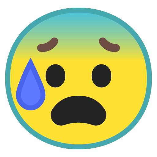 Anxious Face with Sweat as drawn by Google in Android 9.0