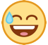 Grinning Face with Sweat as drawn by HTC in Sense 8