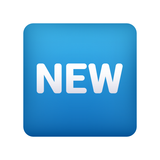 Wort „New“ in blauem Quadrat as rendered by Icons8