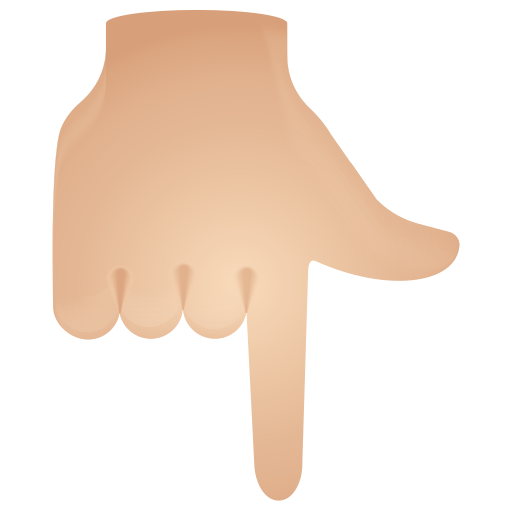 backhand index pointing down: light skin tone as rendered by Icons8