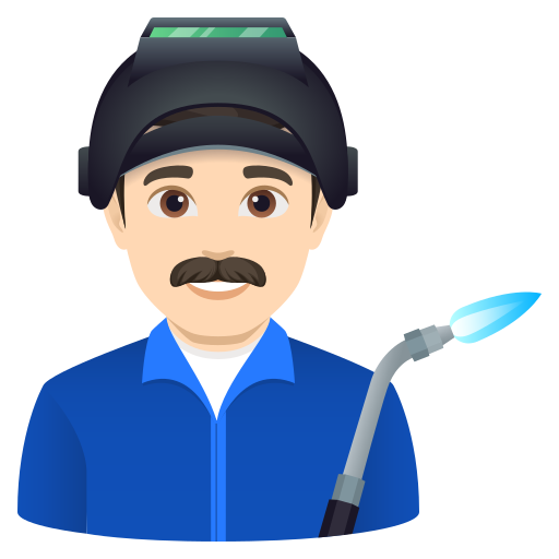 man factory worker: light skin tone — JoyPixels