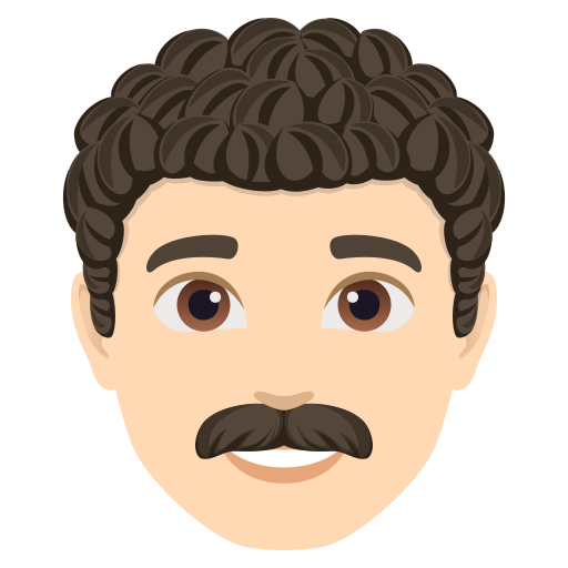 man: light skin tone, curly hair — JoyPixels