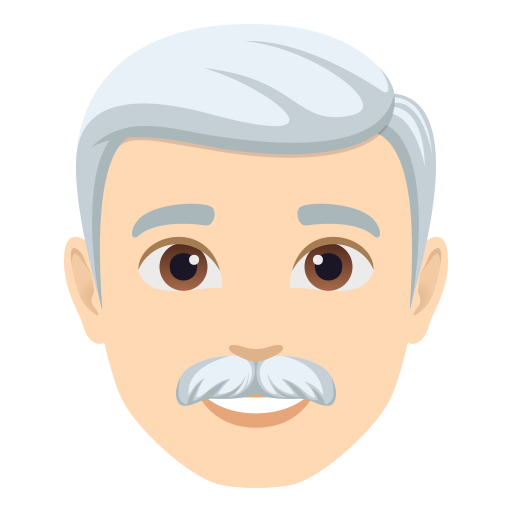 man: light skin tone, white hair — JoyPixels
