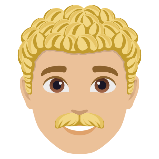 man: medium-light skin tone, curly hair — JoyPixels