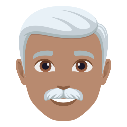 man: medium skin tone, white hair — JoyPixels