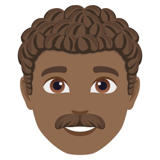 man: medium-dark skin tone, curly hair — JoyPixels