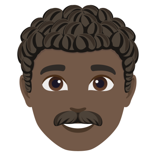 man: dark skin tone, curly hair — JoyPixels
