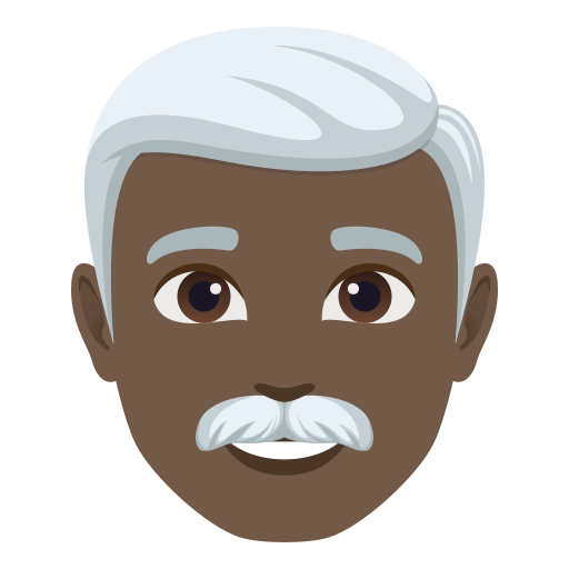 man: dark skin tone, white hair — JoyPixels