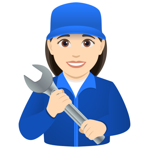 woman mechanic: light skin tone — JoyPixels