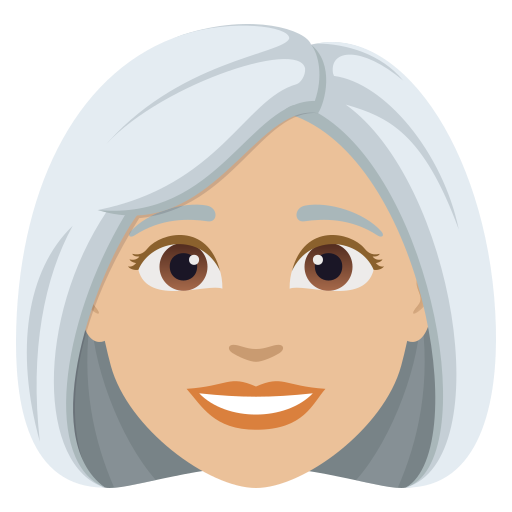 woman: medium-light skin tone, white hair — JoyPixels