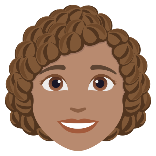 woman: medium skin tone, curly hair — JoyPixels