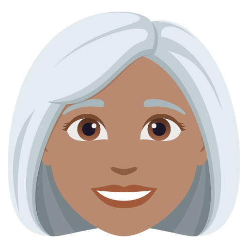 woman: medium skin tone, white hair — JoyPixels