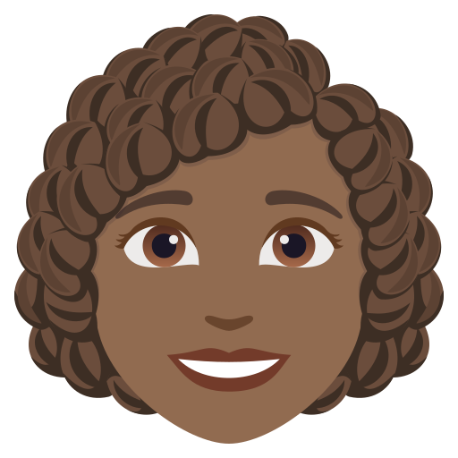 woman: medium-dark skin tone, curly hair — JoyPixels