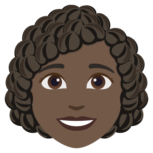 woman: dark skin tone, curly hair — JoyPixels