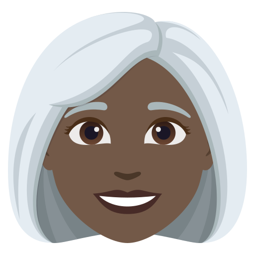 woman: dark skin tone, white hair — JoyPixels