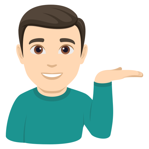 man tipping hand: light skin tone — JoyPixels